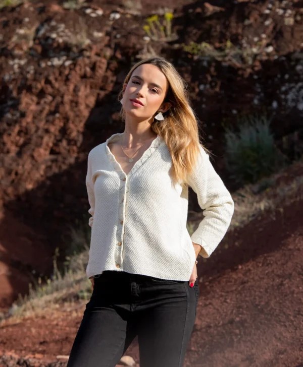 Damen Cardigan aus Bio-Baumwolle Mélio Ekru