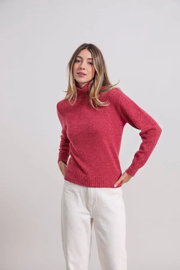 Damen Kaschmir-Rollkragenpullover Ada Rosa meliert