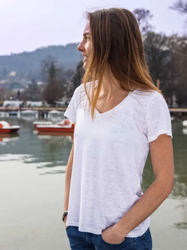 Damen Leinen T-Shirt L'Indispensable Weiss