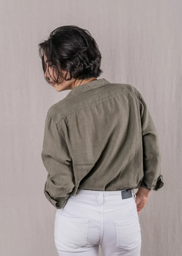 Damen Leinen-Hemd Essentielle Khaki