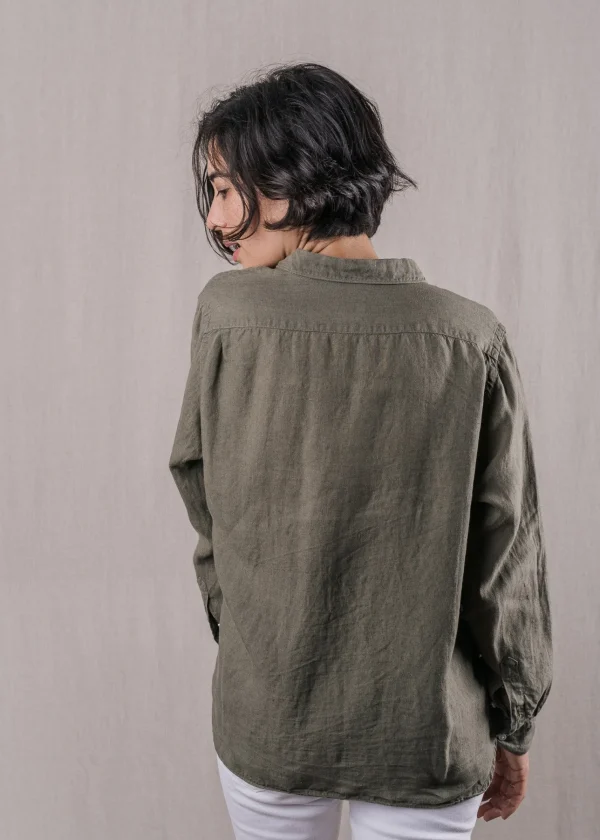 Damen Leinen-Hemd Essentielle Khaki