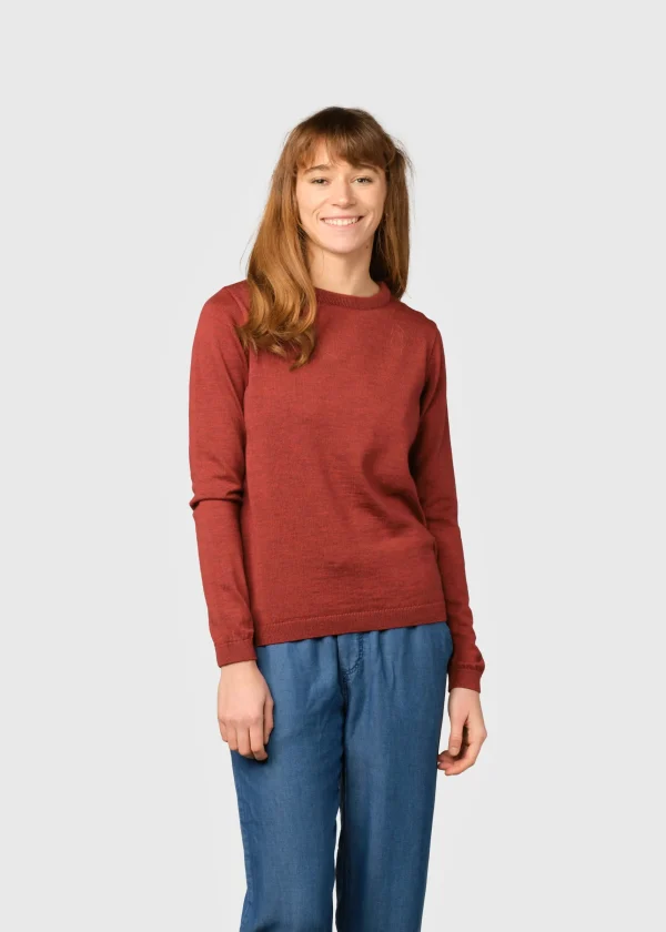 Damen Merinos Pullover Rot Ocker