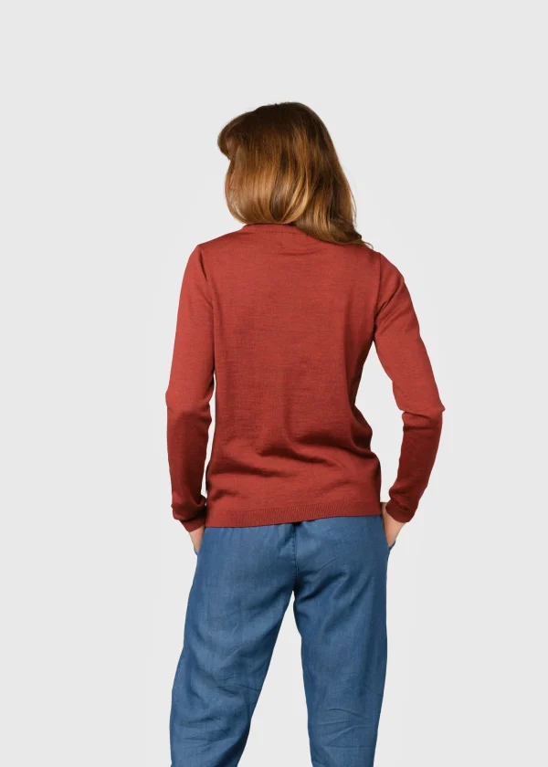 Damen Merinos Pullover Rot Ocker