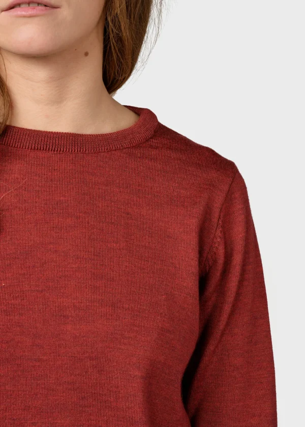 Damen Merinos Pullover Rot Ocker