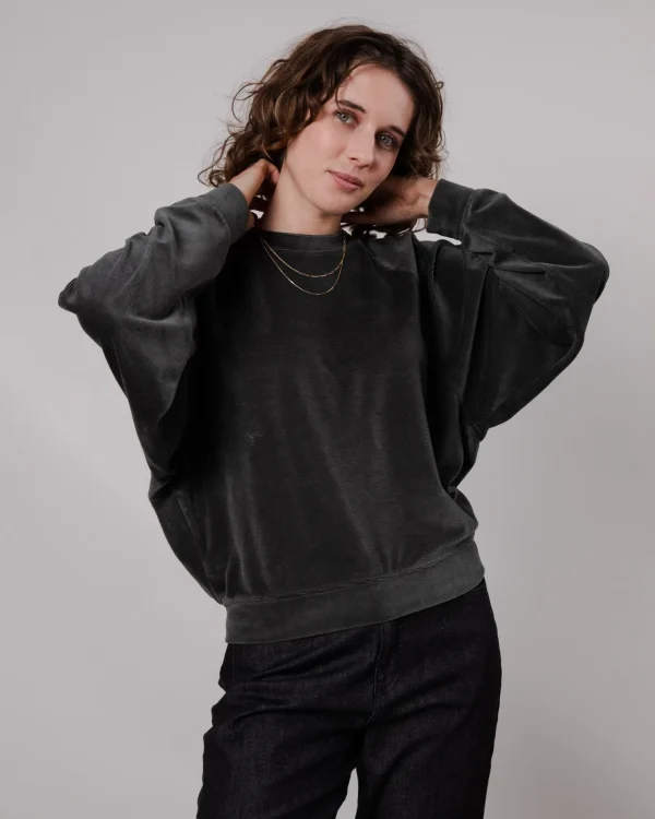 Damen Samt-Sweatshirt Dunkelgrün