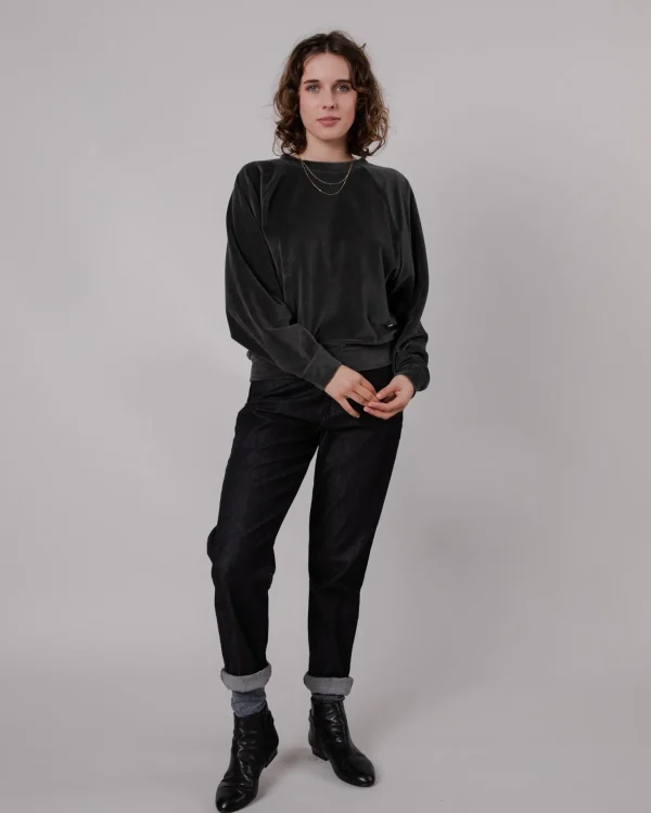 Damen Samt-Sweatshirt Dunkelgrün