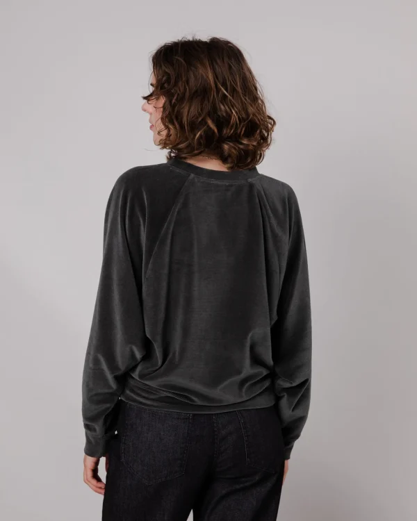 Damen Samt-Sweatshirt Dunkelgrün