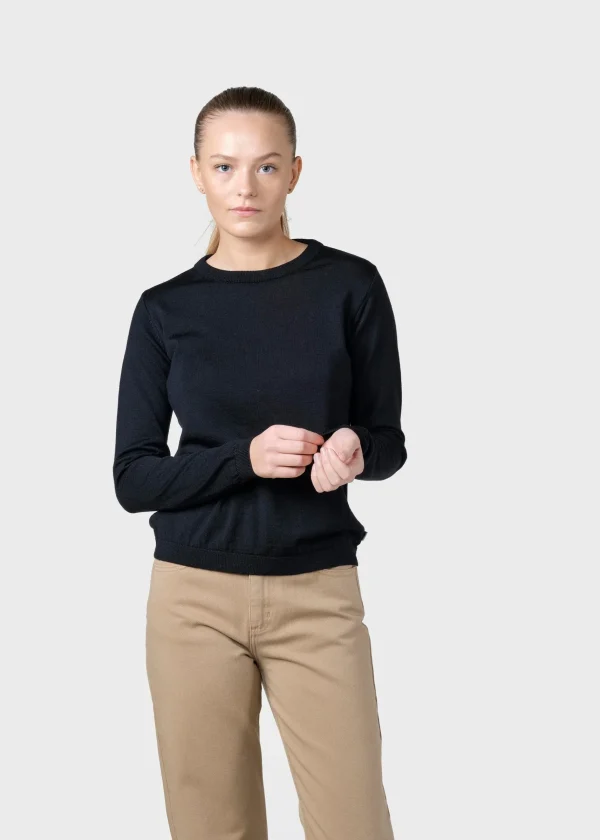 Damen Schwarzer Merinos Pullover