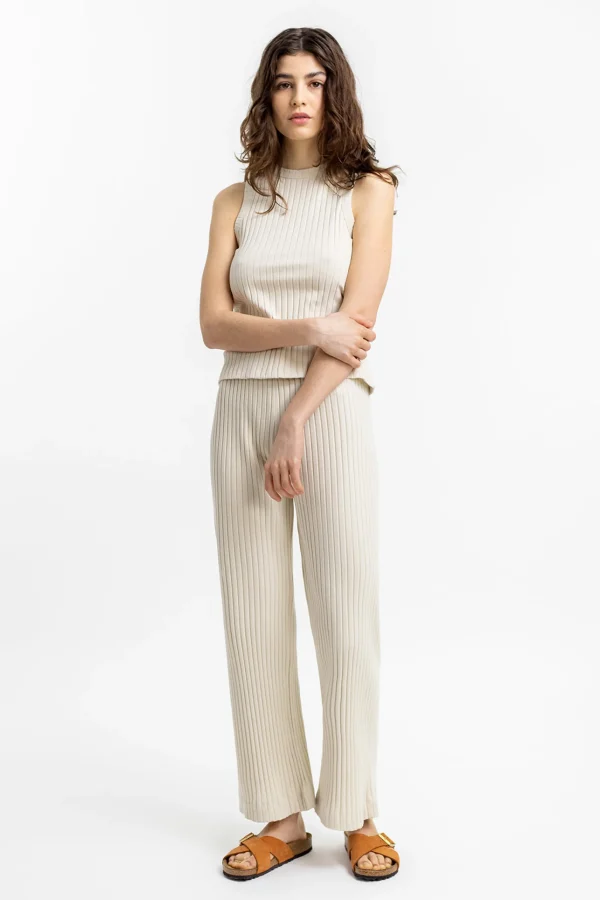 Damen-Loungehose aus sandfarbener Bio-Baumwolle