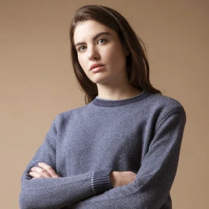 Damen-Pullover aus recycelter Baumwolle Lina Atlantikblau