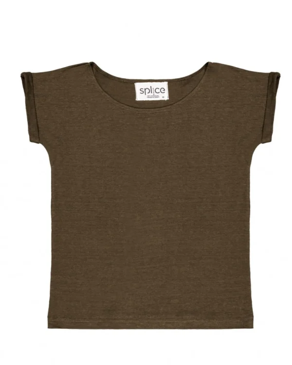 Damen-T-Shirt aus khakifarbenem Leinen von L'Indémodable