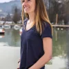 Damen-T-Shirt aus Leinen L'Indispensable Blau