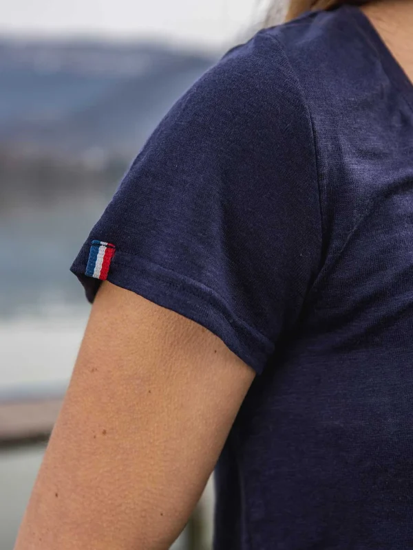 Damen-T-Shirt aus Leinen L'Indispensable Blau