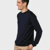 Dünner marineblauer Strickpullover aus Merinowolle