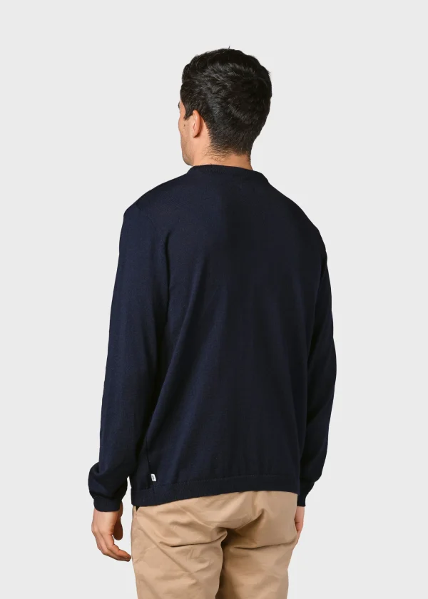 Dünner marineblauer Strickpullover aus Merinowolle