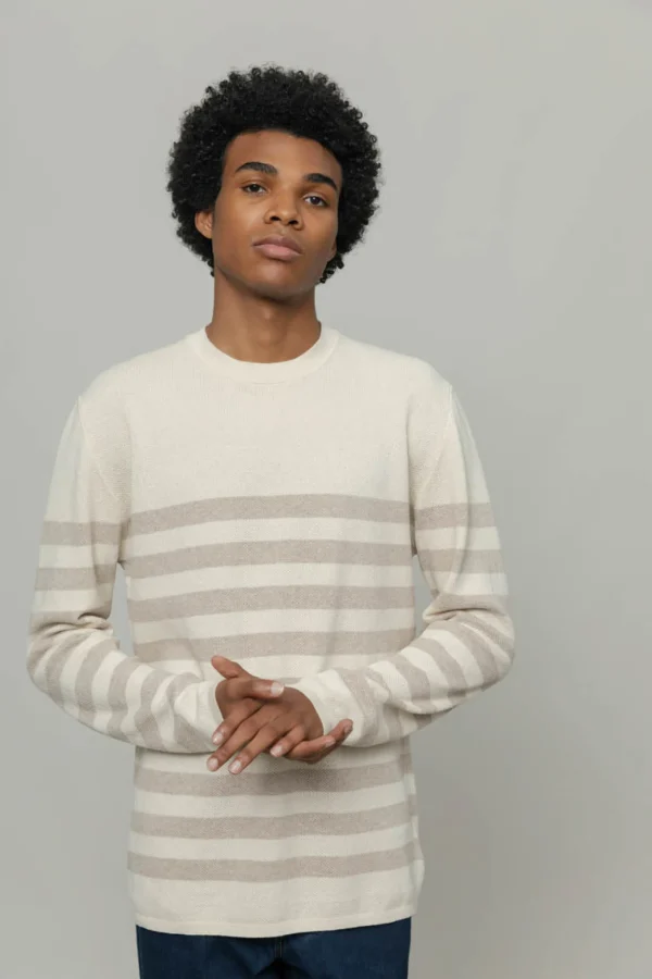 Gestreifter Baumwoll-Pullover Salvo beige