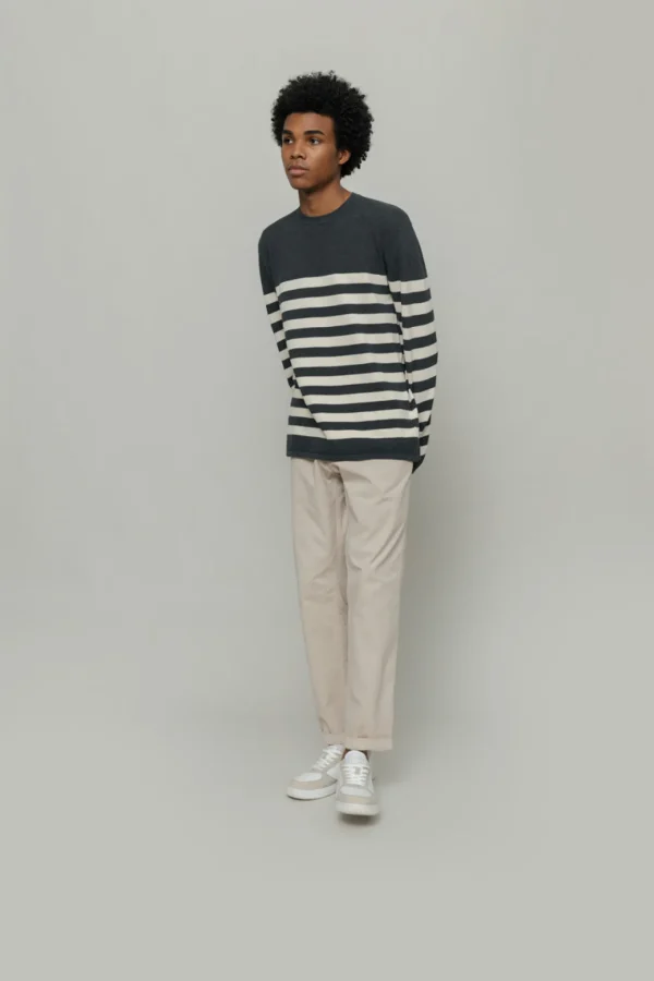 Gestreifter Baumwoll-Pullover Salvo grau