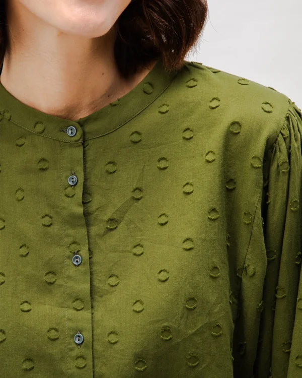 Grüne Polka-Dot Boho-Bluse