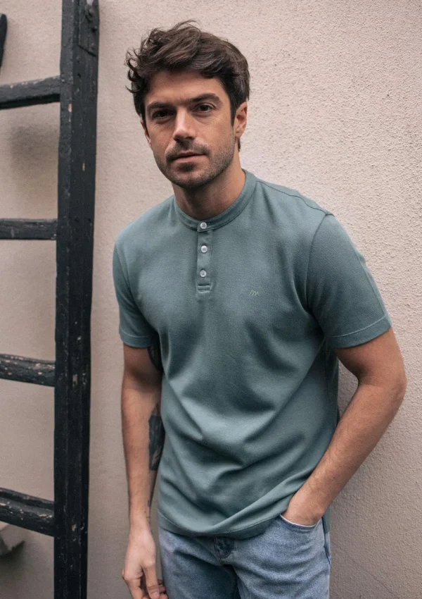 Henley Poloshirt Emblême Eucalyptus