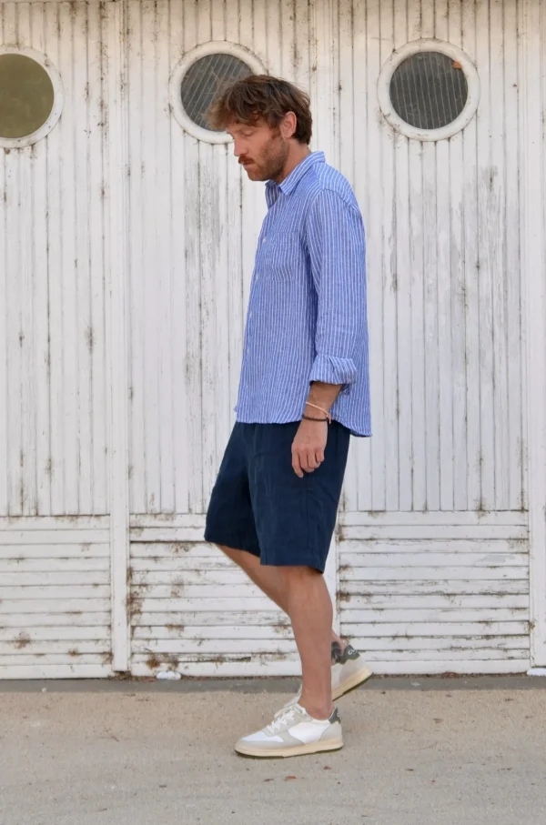 Herrenhemd aus blauem Chambray-Leinen