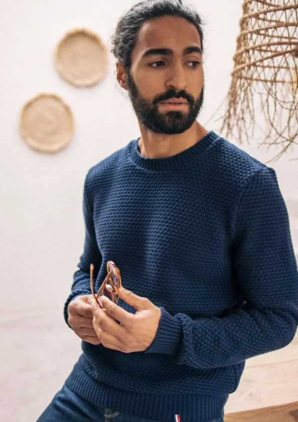 Herrenpullover aus Bio-Baumwolle Reflet Marine