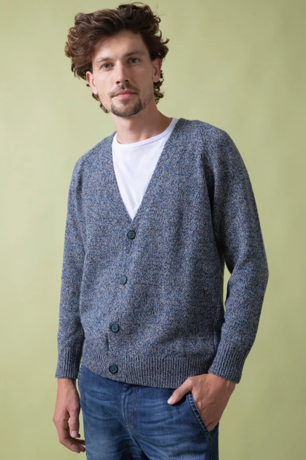 Kaschmir-Cardigan Giovanni Blau meliert