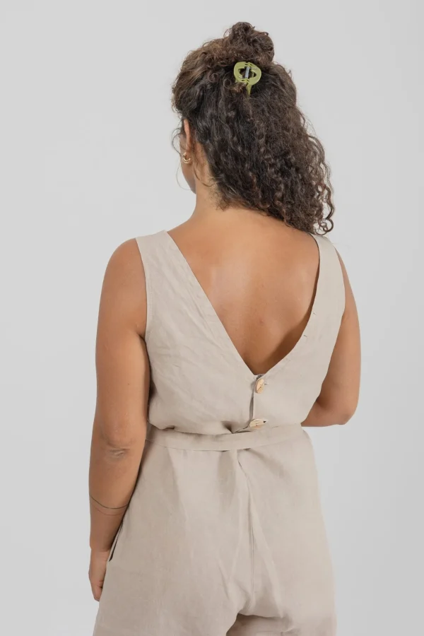 Kurze Leinen-Latzhose Daisy Beige