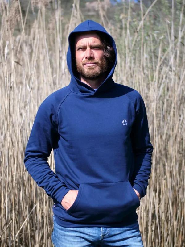 Le Bequemer Kapuzenpullover aus Bio-Baumwolle Blau