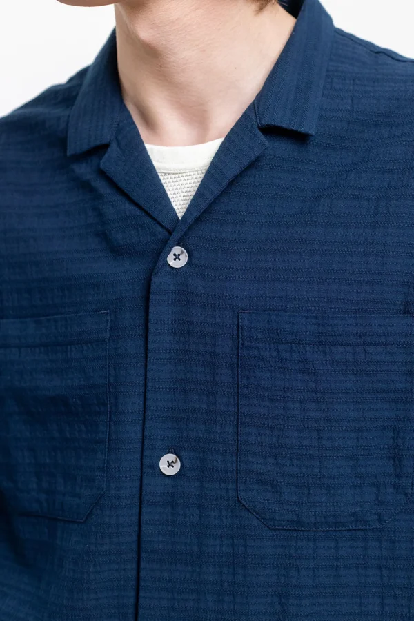 Marineblaues, lässiges Unisex-Hemd aus Bio-Baumwolle