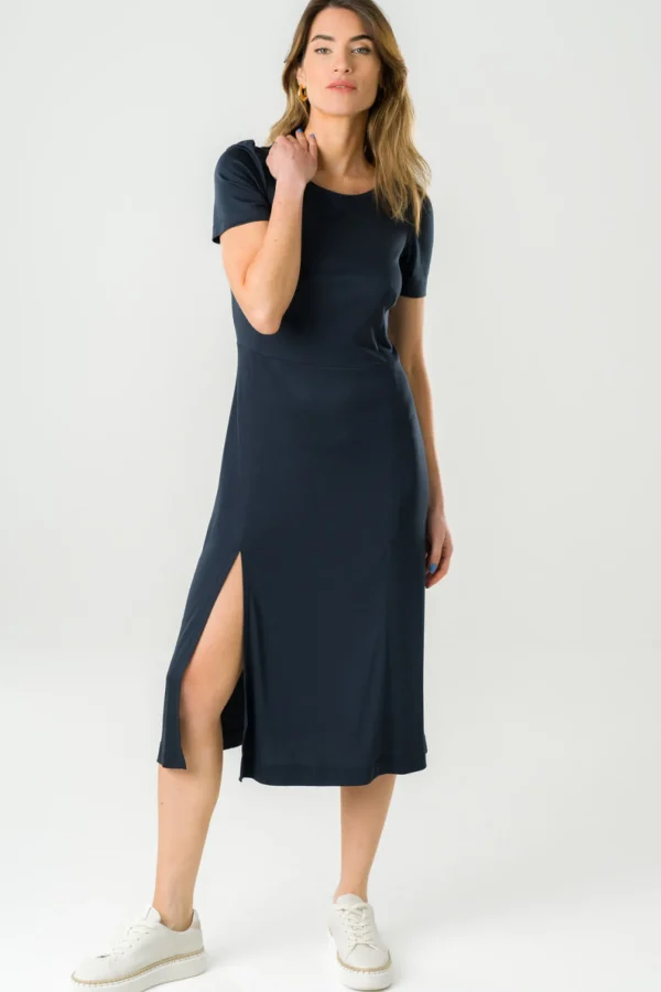 Mittellanges Tencel-Kleid Victoria Marineblau