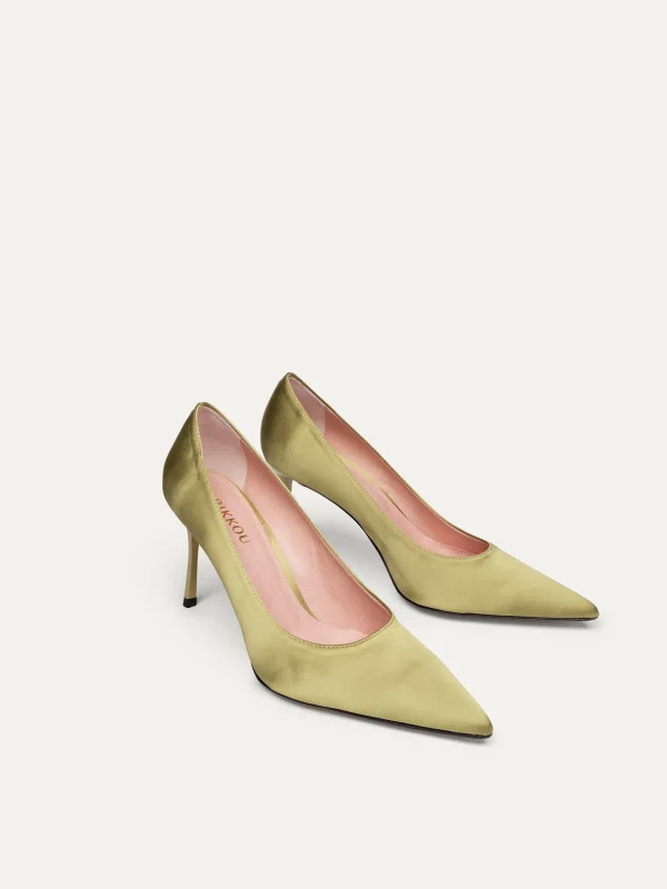 Olivgrüne vegane Pumps