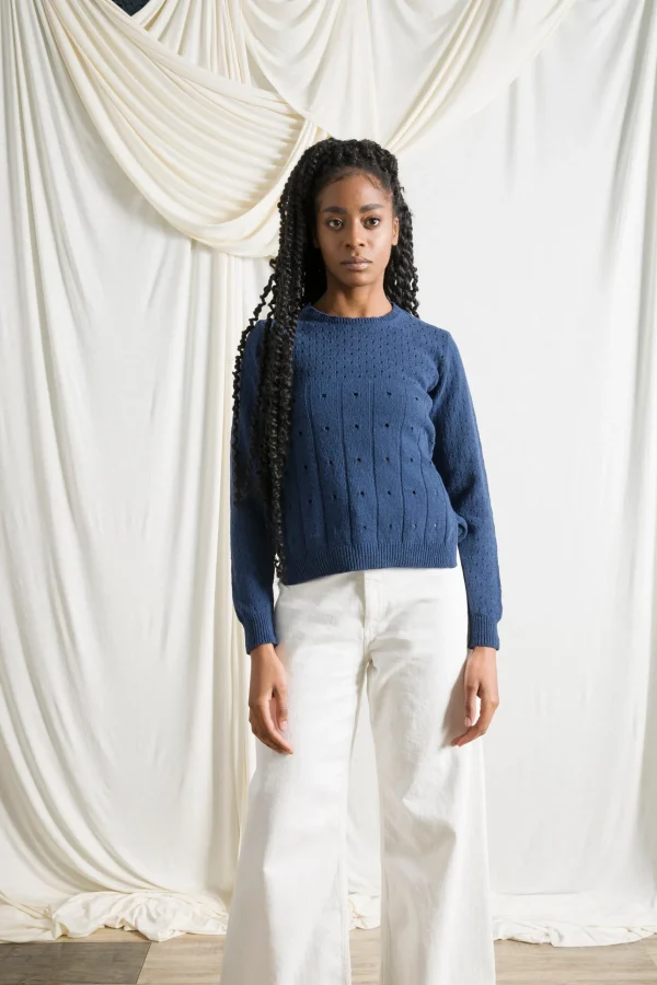Perforierter Damen Pullover Mia bALTIC bLUE