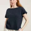 Perforiertes Damen Top aus recyceltem denim Dori Schwarz