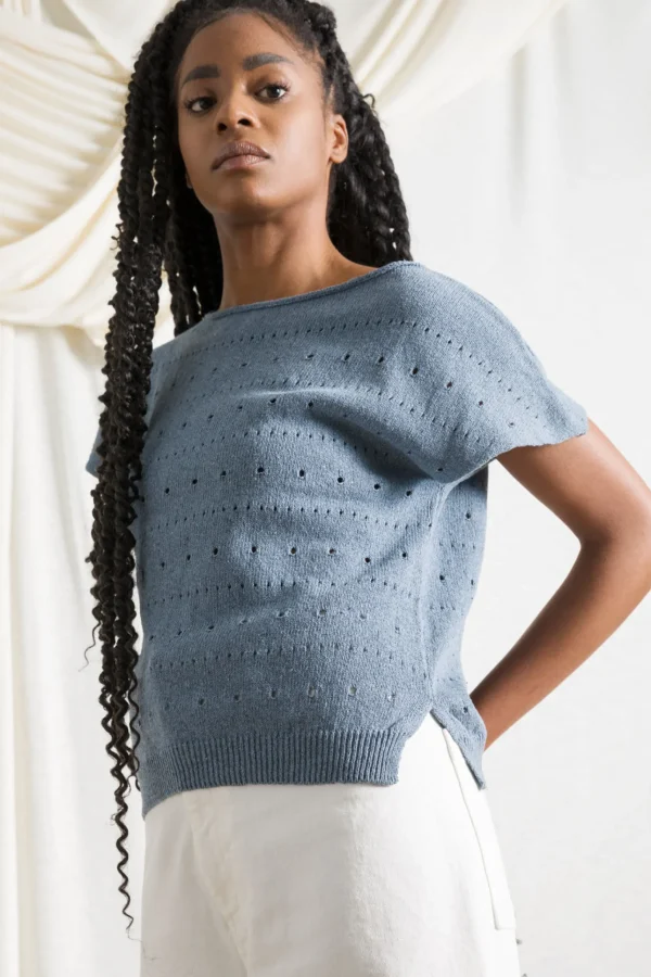 Perforiertes Damen Top Dori AtlantiKblau