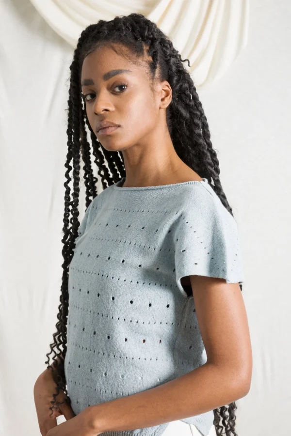 Perforiertes Damen Top Dori Mittelmeerblau