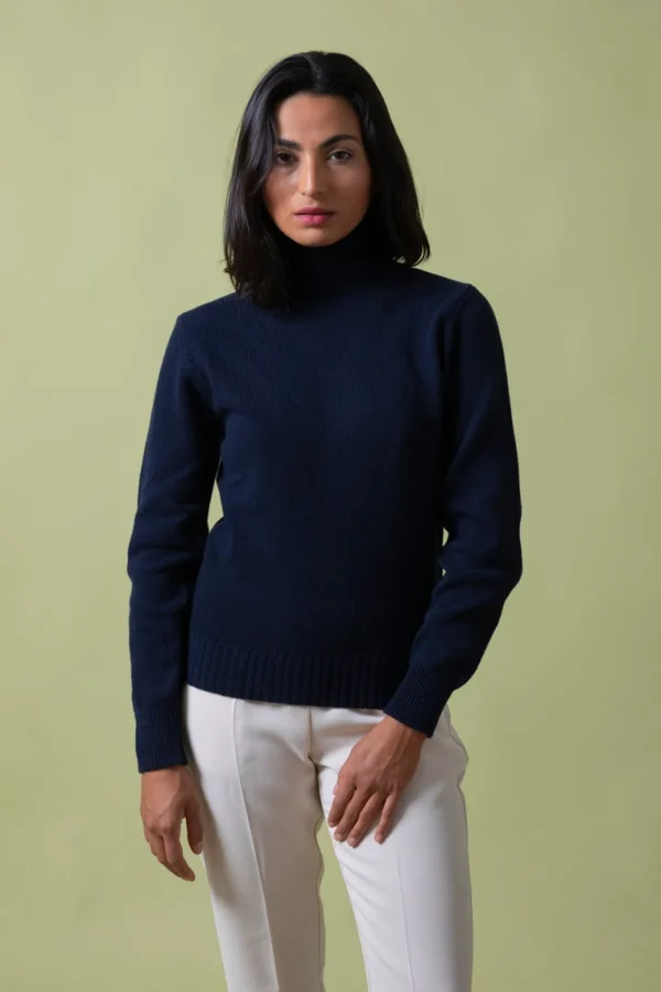 Rollkragenpullover aus recyceltem Kaschmir Ada Dunkelblau