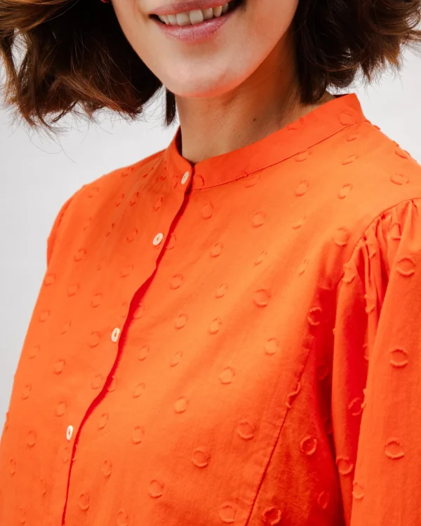 Romantische Orange Polka-Dot Bluse