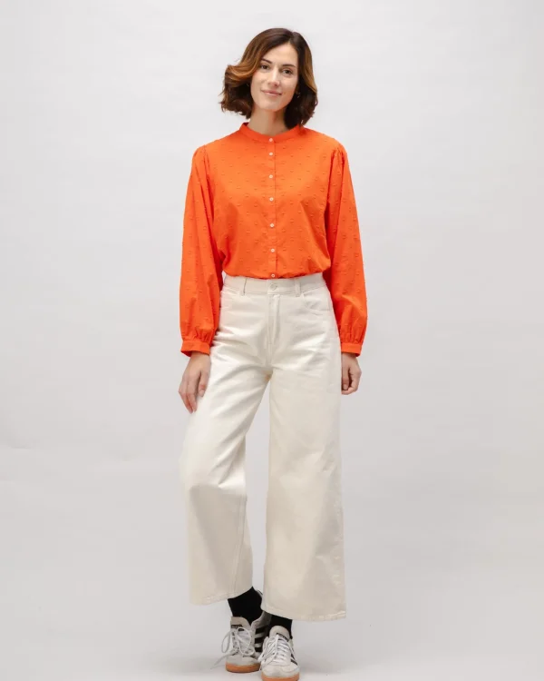 Romantische Orange Polka-Dot Bluse