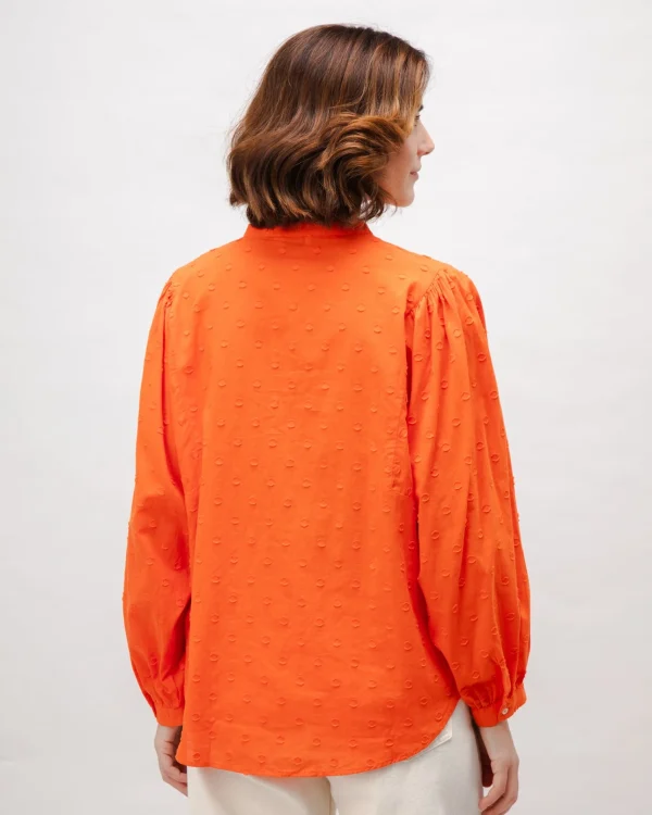 Romantische Orange Polka-Dot Bluse