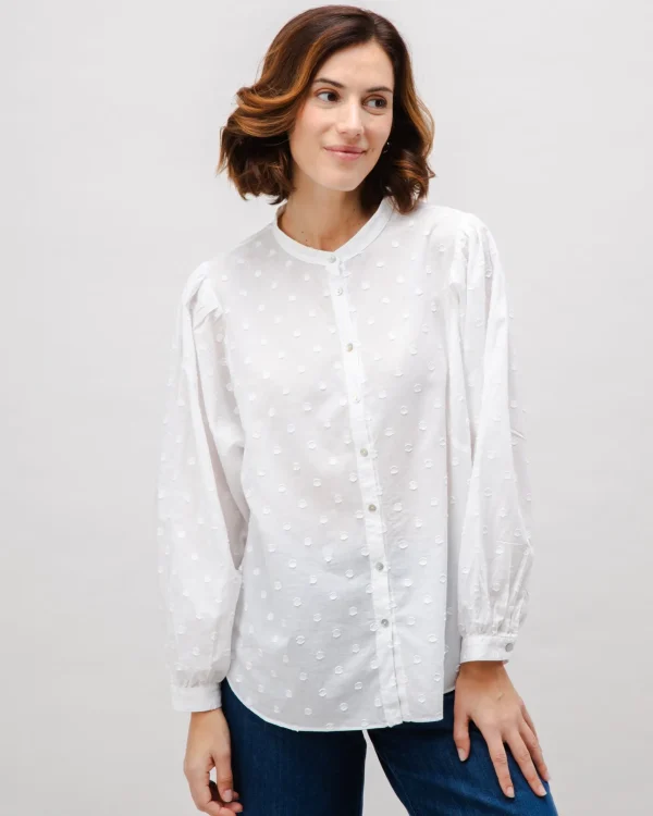 Romantische weisse Polka-Dot Bluse