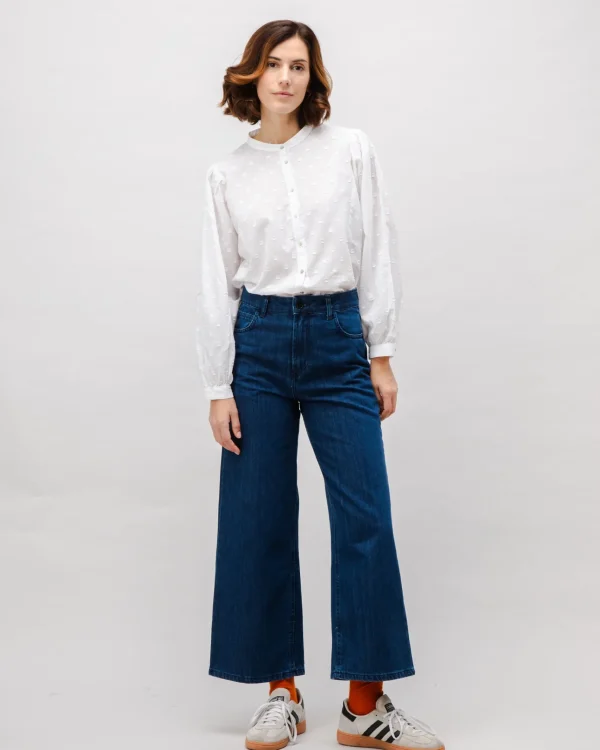 Romantische weisse Polka-Dot Bluse