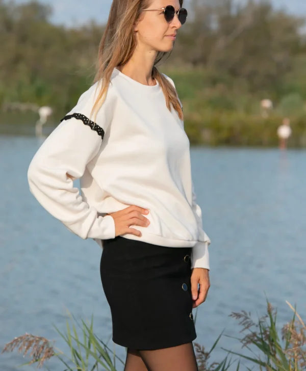 Spitzen-Sweatshirt Camélia Ekru
