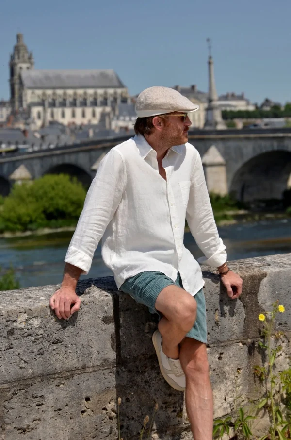 Weißes Herren-Oxford-Hemd aus Leinen