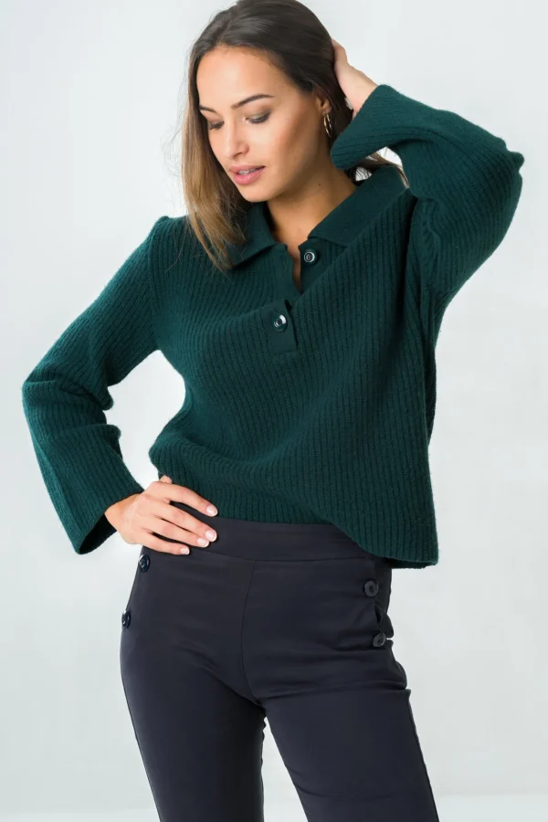 Wolle Polopullover für Damen Torreya Grün