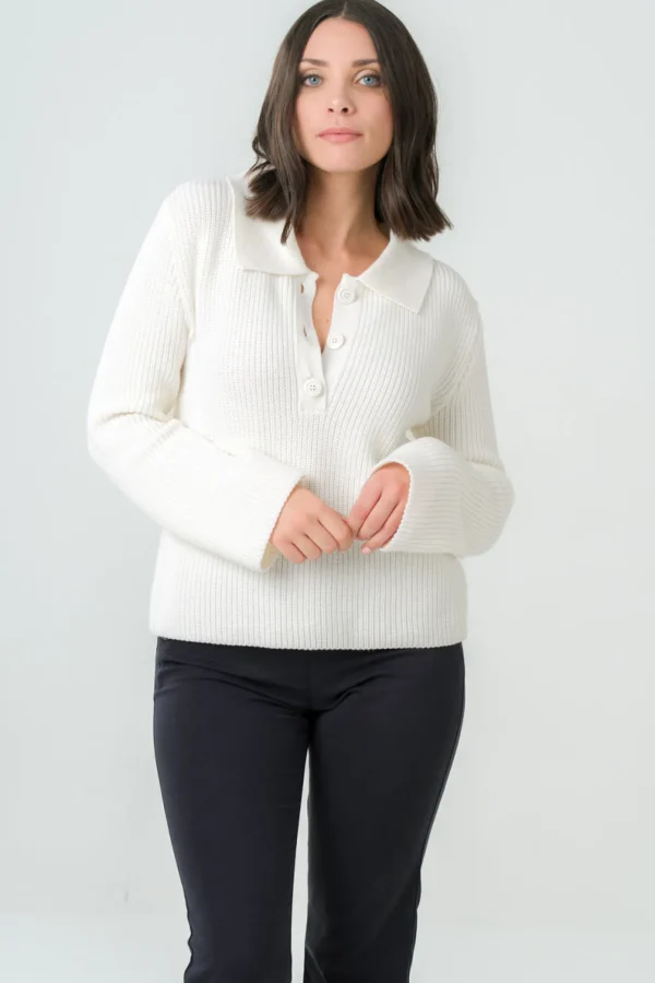 Wolle Polopullover für Damen Torreya Weiss