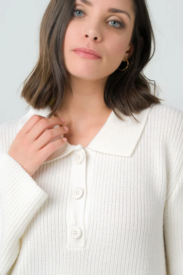 Wolle Polopullover für Damen Torreya Weiss