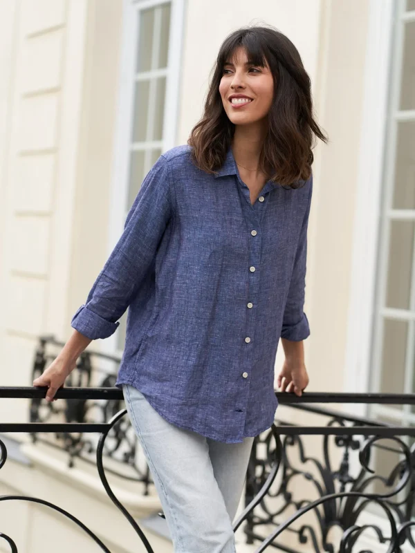 Damen Leinen-Hemd Essentielle blau