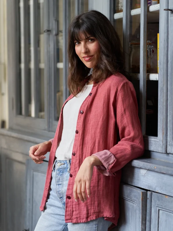 Damen Leinen-Hemd Essentielle rosa