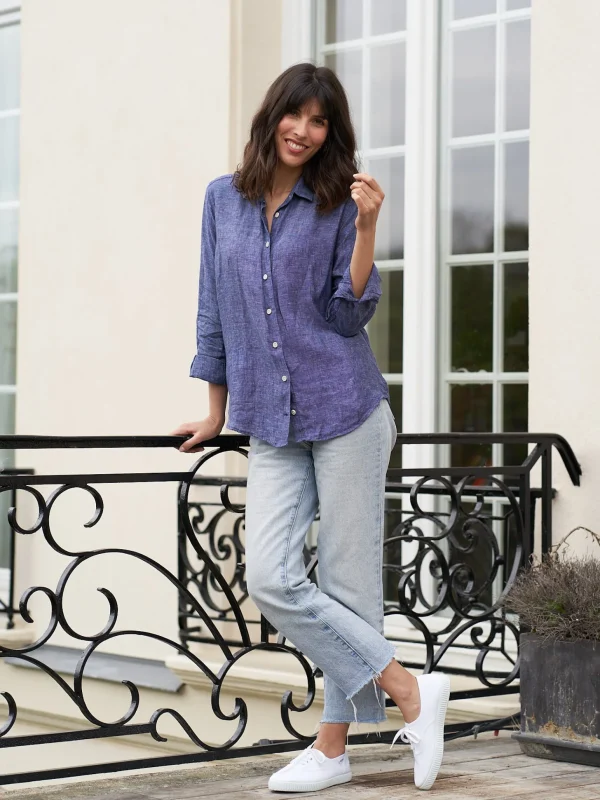 Damen Leinen-Hemd Essentielle blau