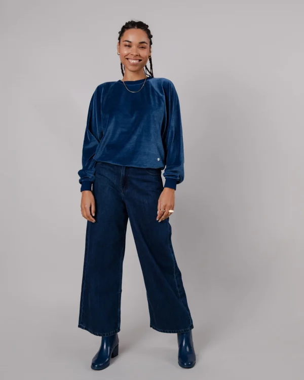 Damen Samt-Sweatshirt blau